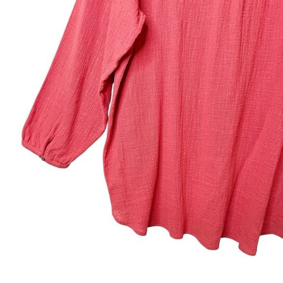 Soft Surroundings Red Gauzy Women’s Plus Button Henley Popover Tunic Top Sz 3X - Picture 10 of 11